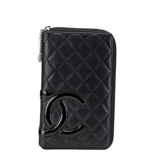 CHANEL Authentic Black Lambskin Leather Logo Wallet